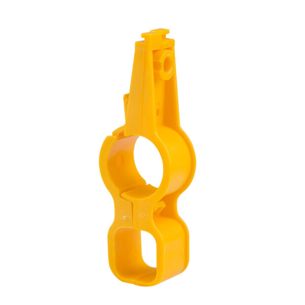 Yellow plastic hanger for support system