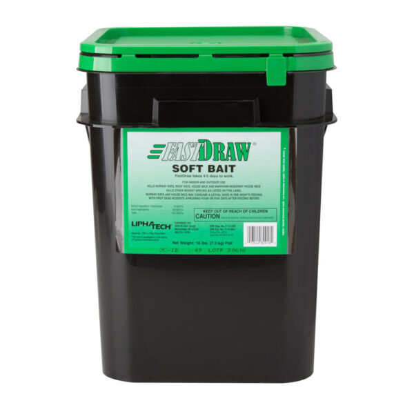 Black pail of soft bait product