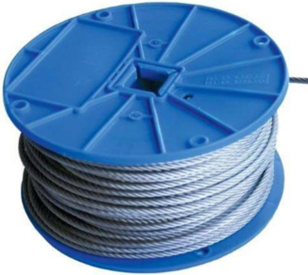 Coiled galvanized steel cable on spool