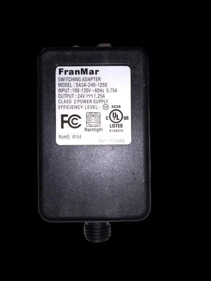 Black switching adapter with specifications