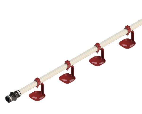 Long pipe with red supports attached