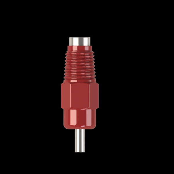 Red threaded connector with metal tip