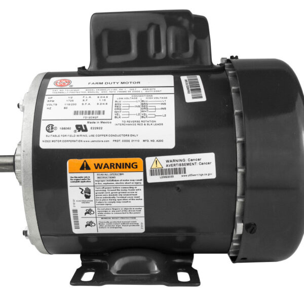 Black industrial electric motor with labels