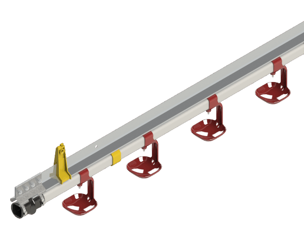 Long metal beam with supports