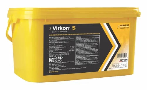 Yellow container of disinfectant powder