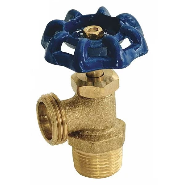 Brass valve with blue handle