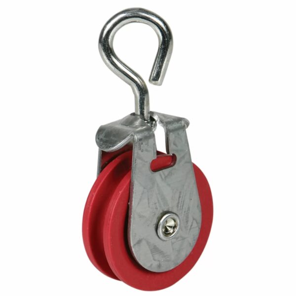 Red and silver swivel pulley system