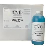 Blue liquid in a labeled bottle