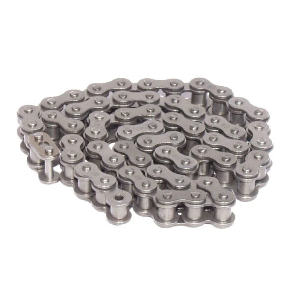 Metal roller chain in coiled shape