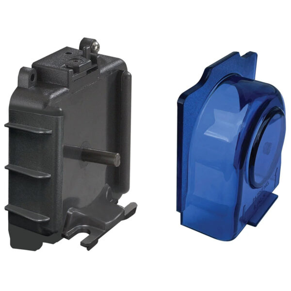 Black and blue pump cover components
