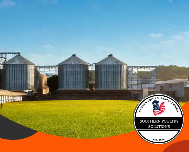 Modern biogas plant with green field.